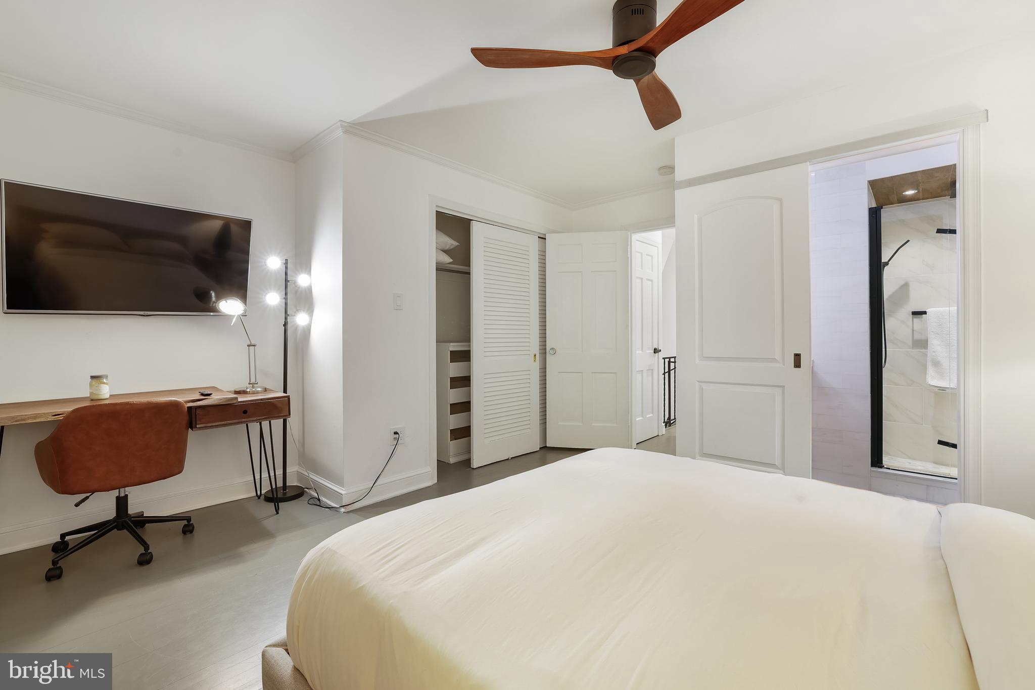 1233 Potomac Street Northwest Washington, DC 20007 - Photo 20 of 26 a bedroom with a bed a flat screen tv and a chair