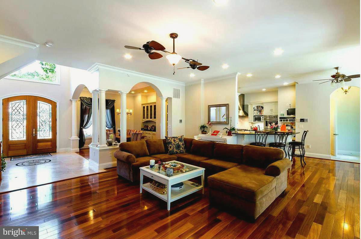 View of living room, dining room