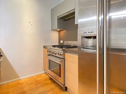 2280 Frederick Douglass Boulevard Manhattan, NY 10027 - Photo 12 of 16 Kitchen featuring high end appliances, light wood finished floors, and ventilation hood