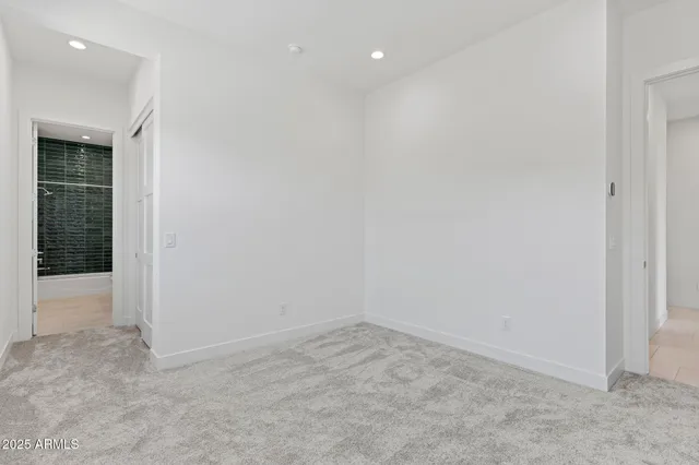 a view of a building from a hallway