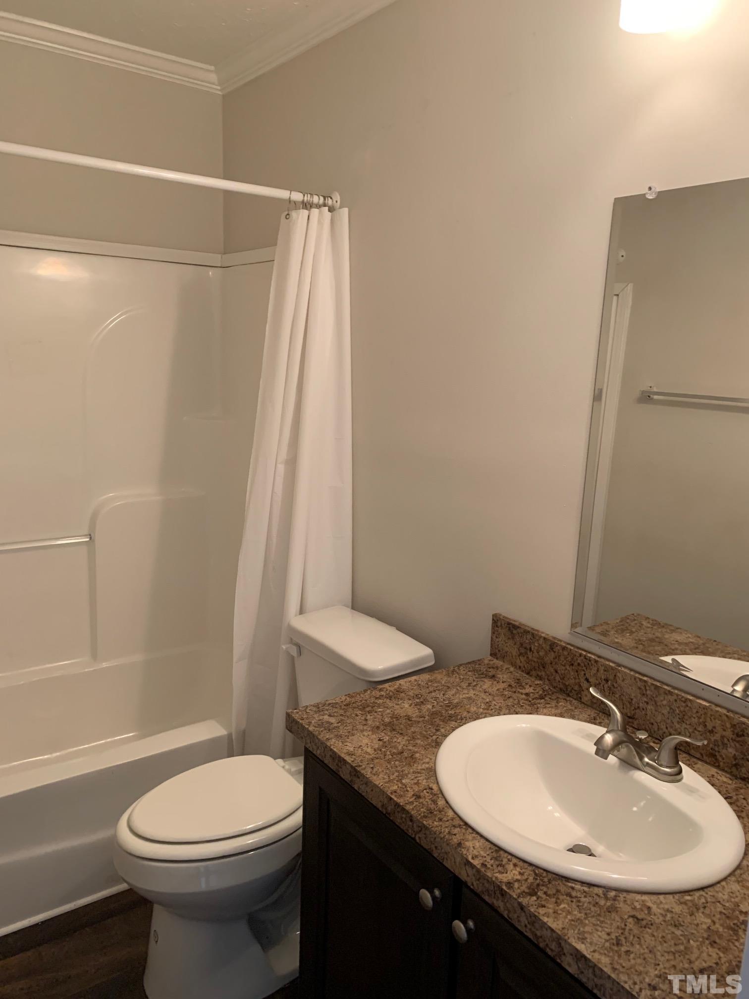 694 Stoney Mountain Road Rougemont, NC 27572 - Photo 13 of 23 a bathroom with a granite countertop sink toilet and shower