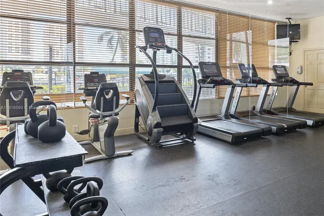 a view of a room with gym equipment