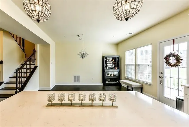 a living room with a couch and a table