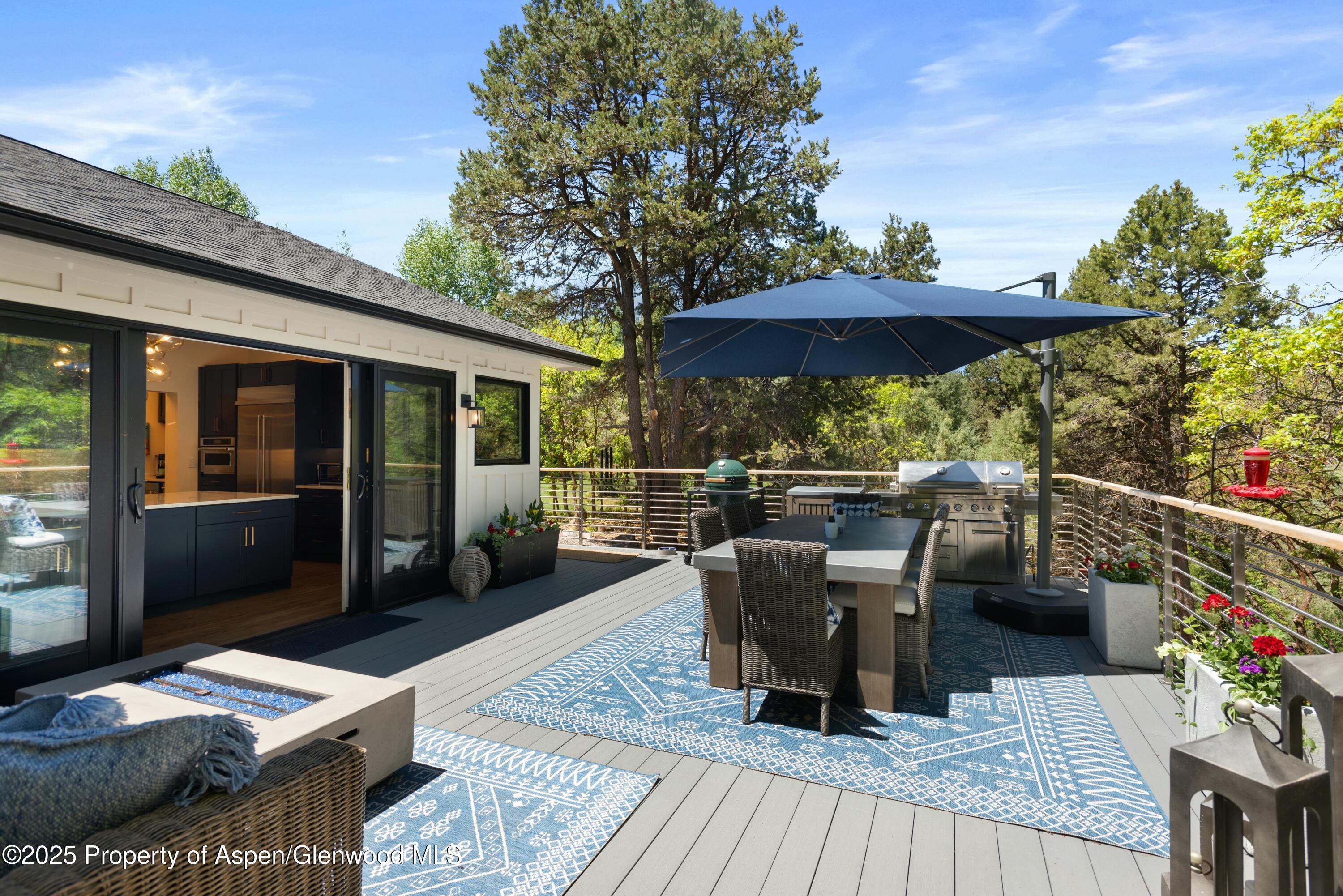 1631 Emma Spur Basalt, CO 81621 - Photo 41 of 52 a view of a patio with table and chairs potted plants with wooden floor