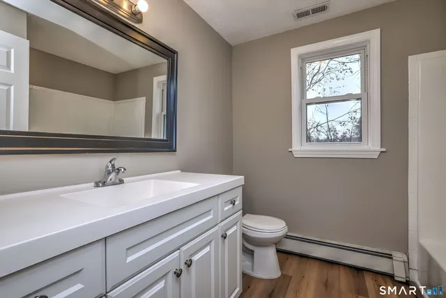 a bathroom with a sink a mirror and a toilet