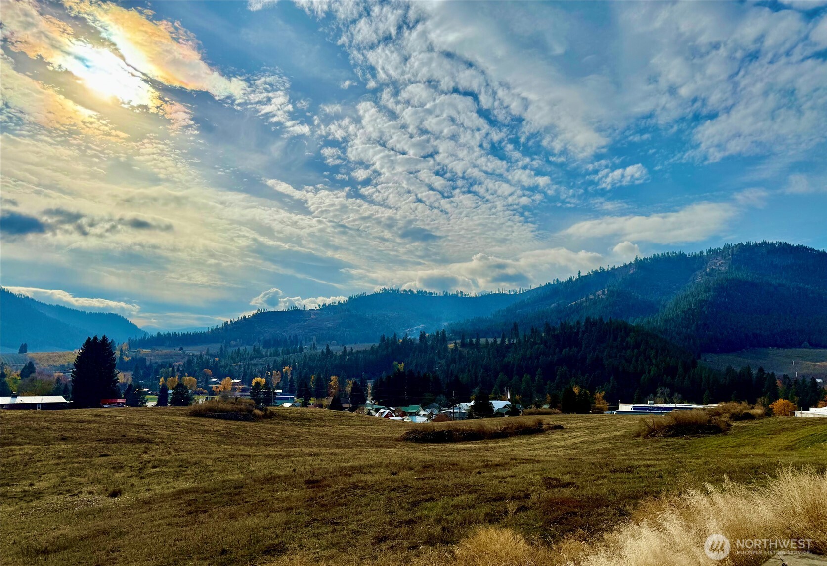a view of large body of water and mountain view