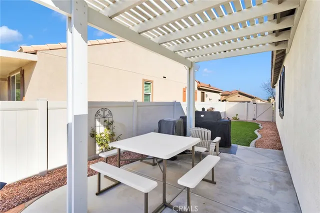 a building outdoor space with patio furniture