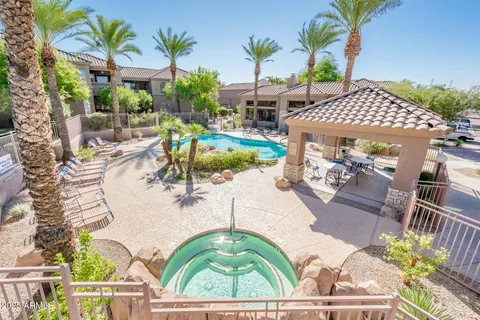 an outdoor space with seating