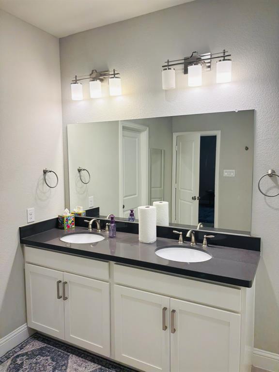 8223 Snapdragon Way Dallas, TX 75252 - Photo 10 of 32 Full bath with a textured wall and double vanity