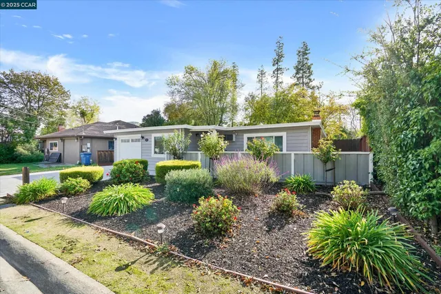 a view of a house with garden and plants