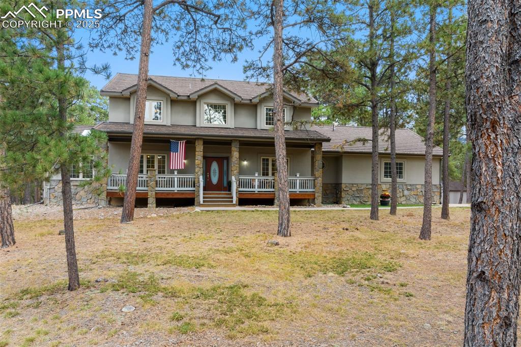 a front view of a building with street view