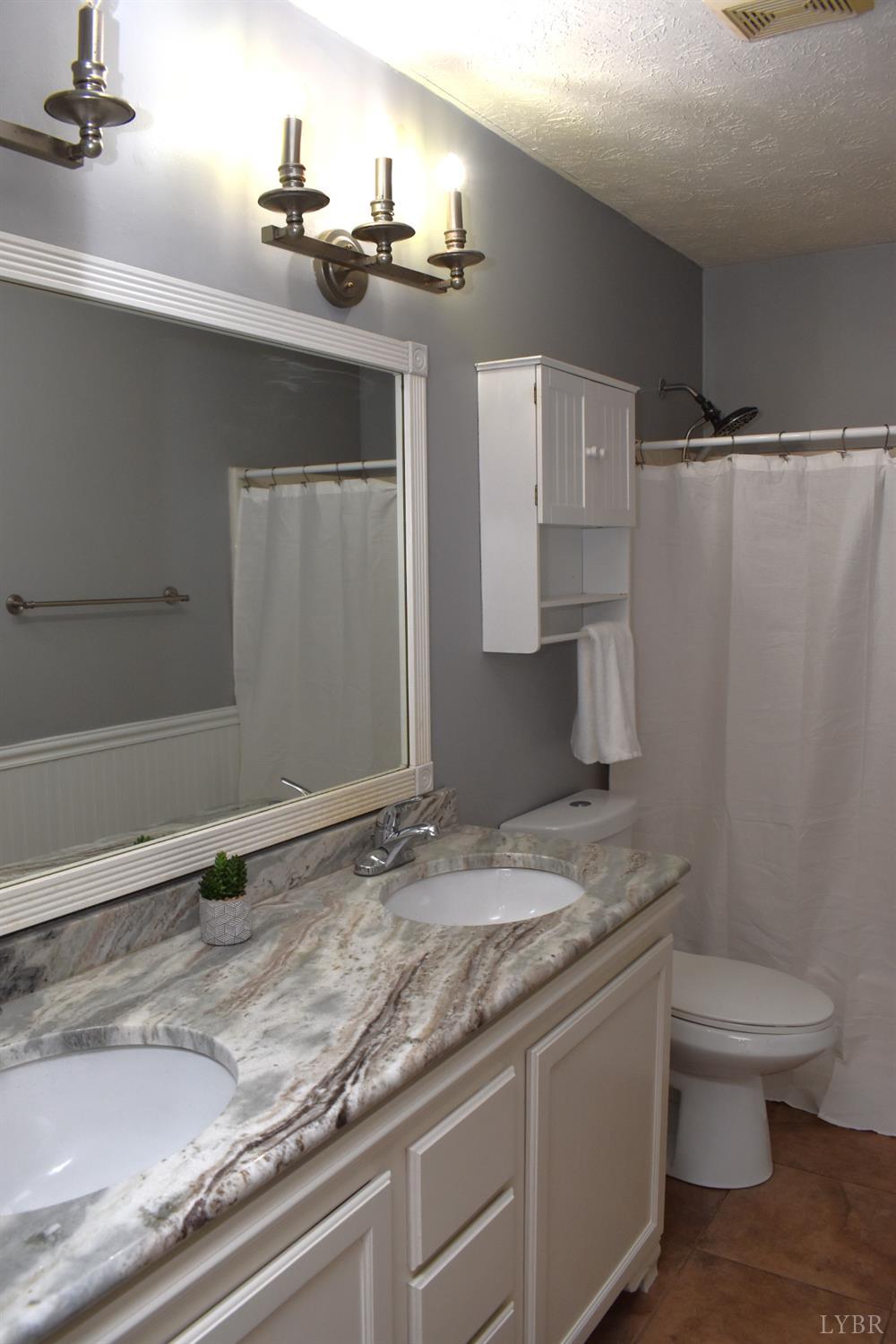 482 Oak Point Road Forest, VA 24551 - Photo 32 of 39 a bathroom with a granite countertop sink toilet and shower