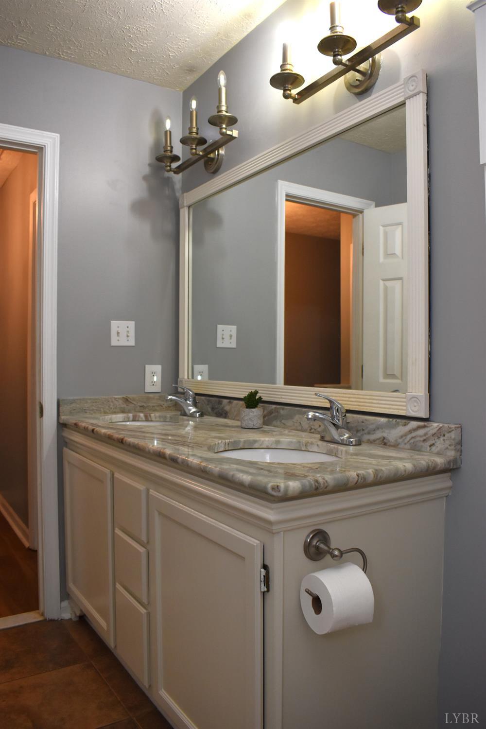 482 Oak Point Road Forest, VA 24551 - Photo 36 of 39 a bathroom with a granite countertop sink a mirror and vanity