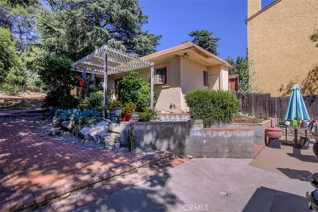 a view of a tree in a yard