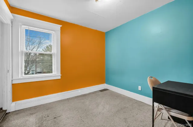 a view of a small space with a window