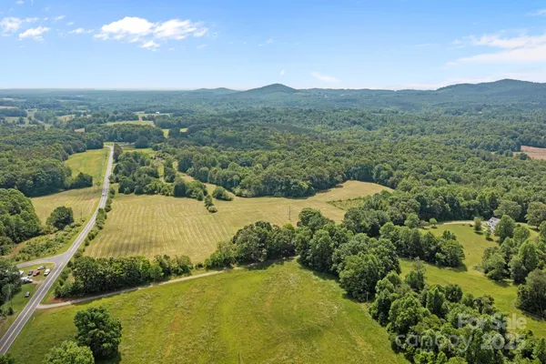 a view of a city with lush green forest