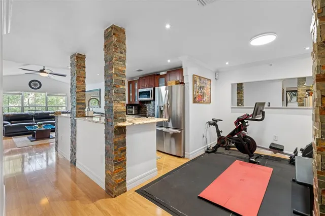 a view of a room with gym equipment