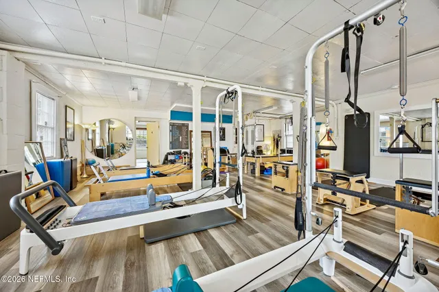 a view of a room with gym equipment