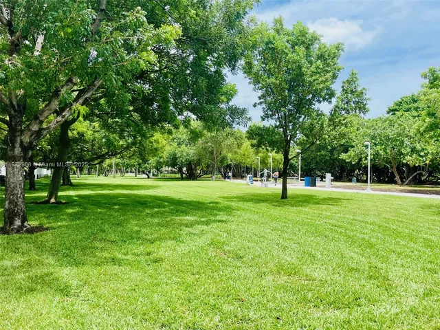 a view of green field with trees in the background