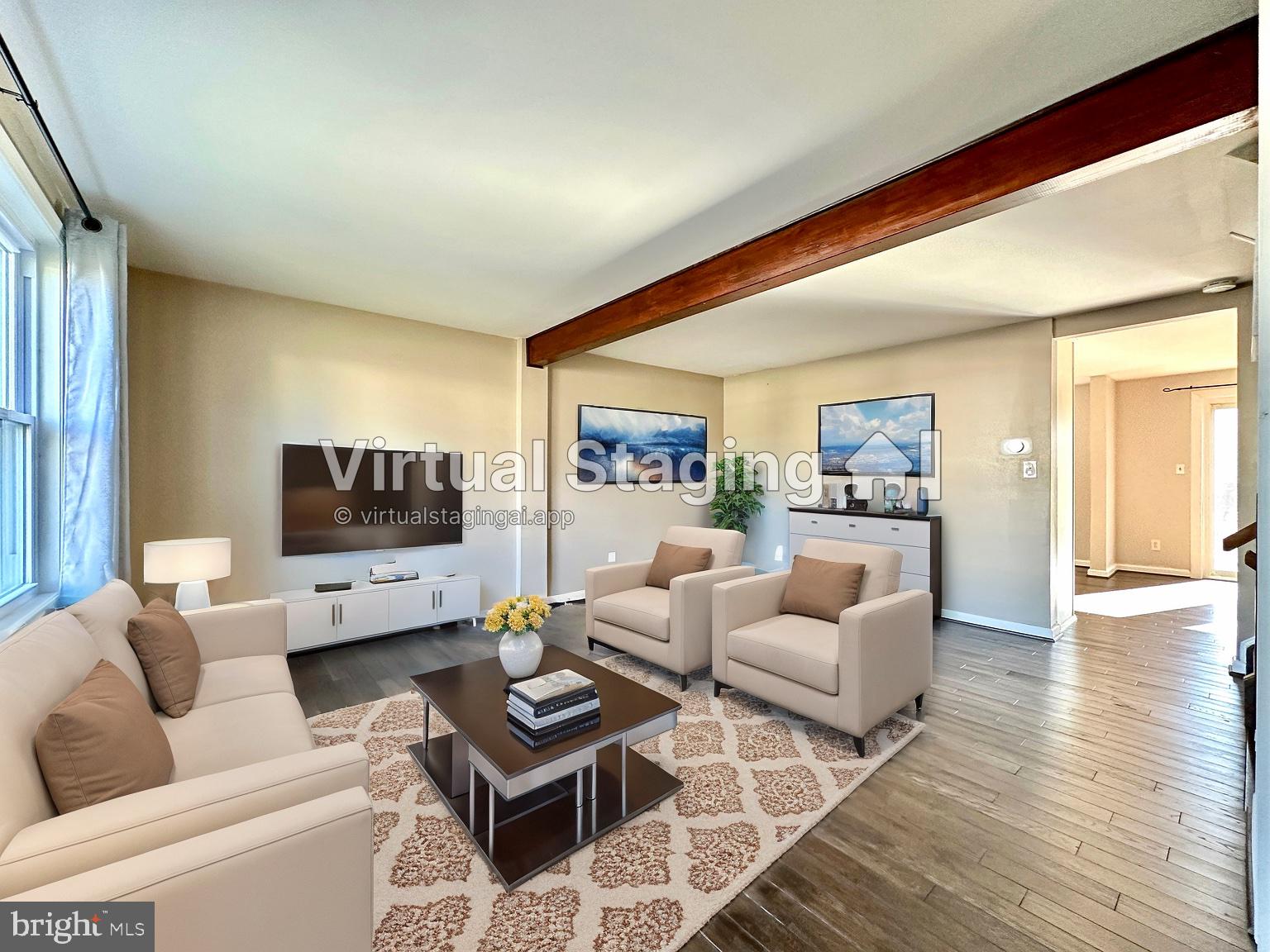 1351 St Francis Road Bel Air, MD 21014 - Photo 6 of 49 Virtually Staged Open Living Room, Wood Beam