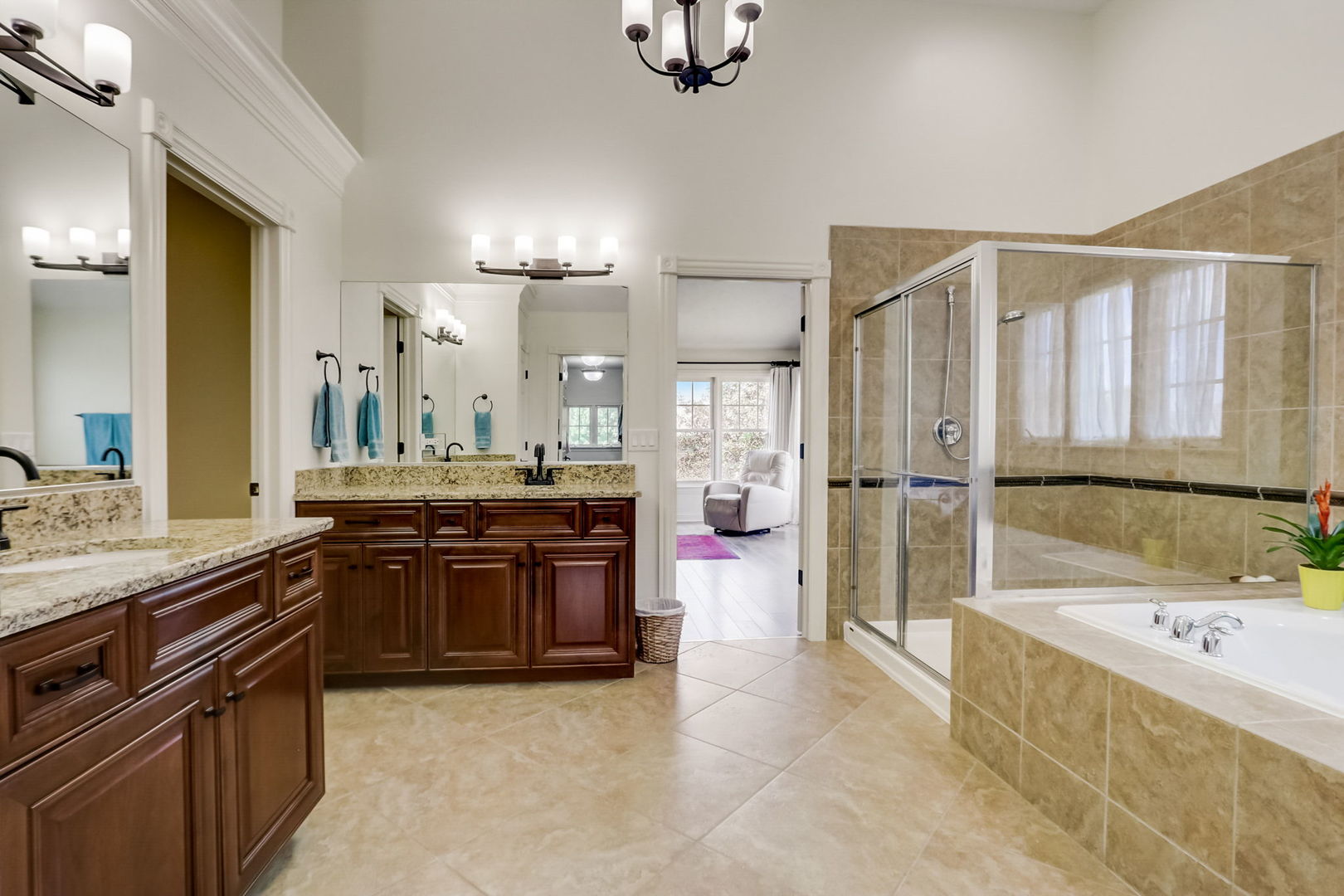 3462 Wild Prairie Lane Geneva, IL 60134 - Photo 38 of 59 a large bathroom with a tub a sink and a large mirror