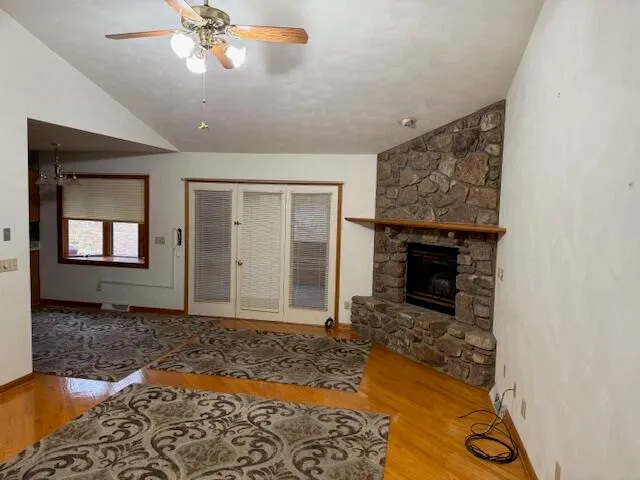 a view of a livingroom with a fireplace