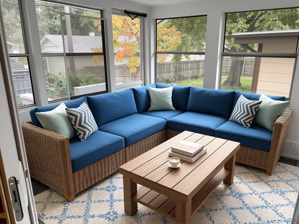 a living room with furniture and a window
