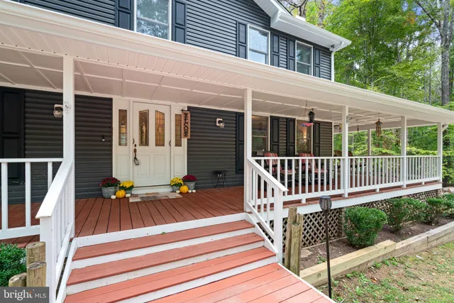 a porch with seating space