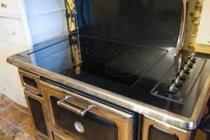 a close up of a stove top oven