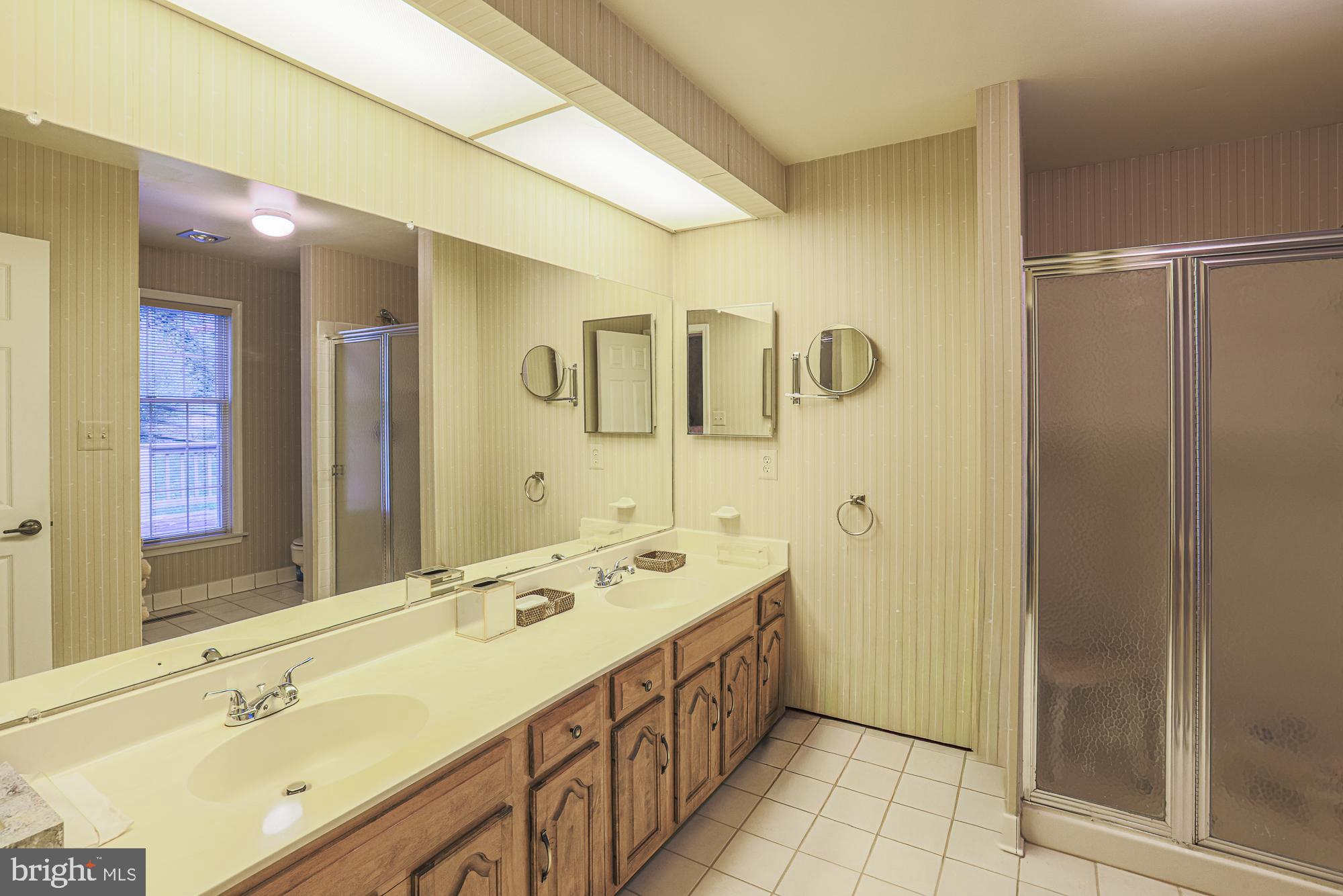 260 Hunters Ridge Road Lutherville-Timonium, MD 21093 - Photo 28 of 48 a bathroom with a double vanity sink a mirror and a shower