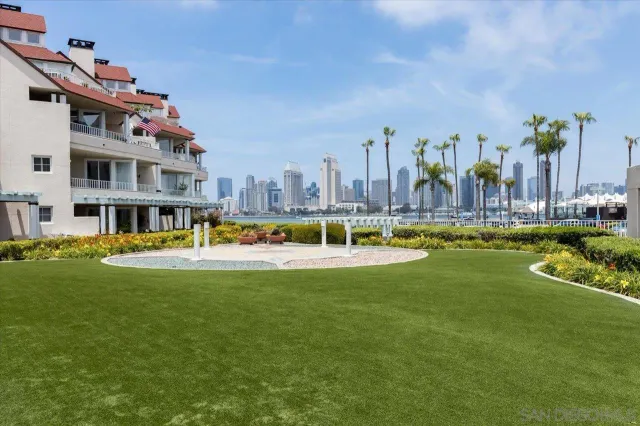 a view of a swimming pool with a garden