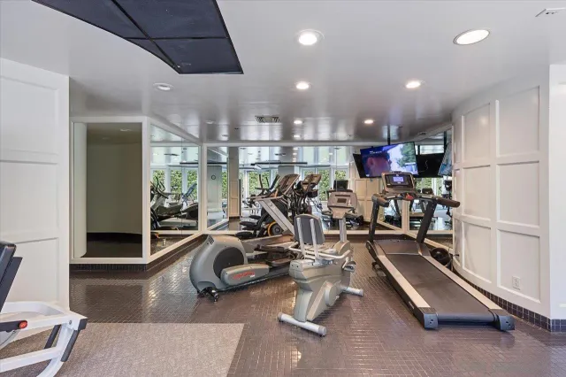 a view of a room with gym equipment