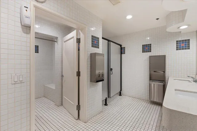 a view of a bathroom with a shower