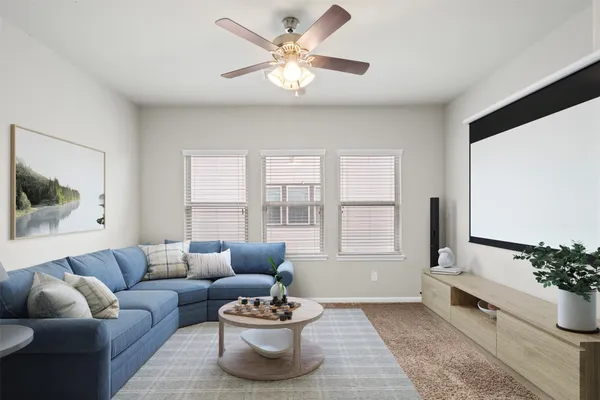 a spacious bedroom with a bed and a window