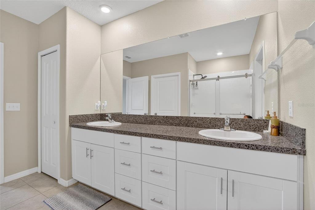 31783 Sun Kettle Loop Wesley Chapel, FL 33545 - Photo 31 of 73 a bathroom with a granite countertop double vanity sink and a mirror