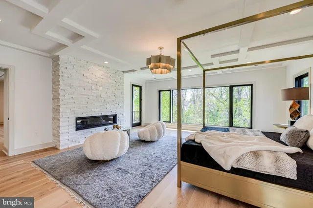 a bedroom with a bed and a couch