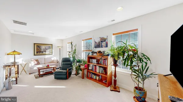 a living room with furniture a potted plant and a window