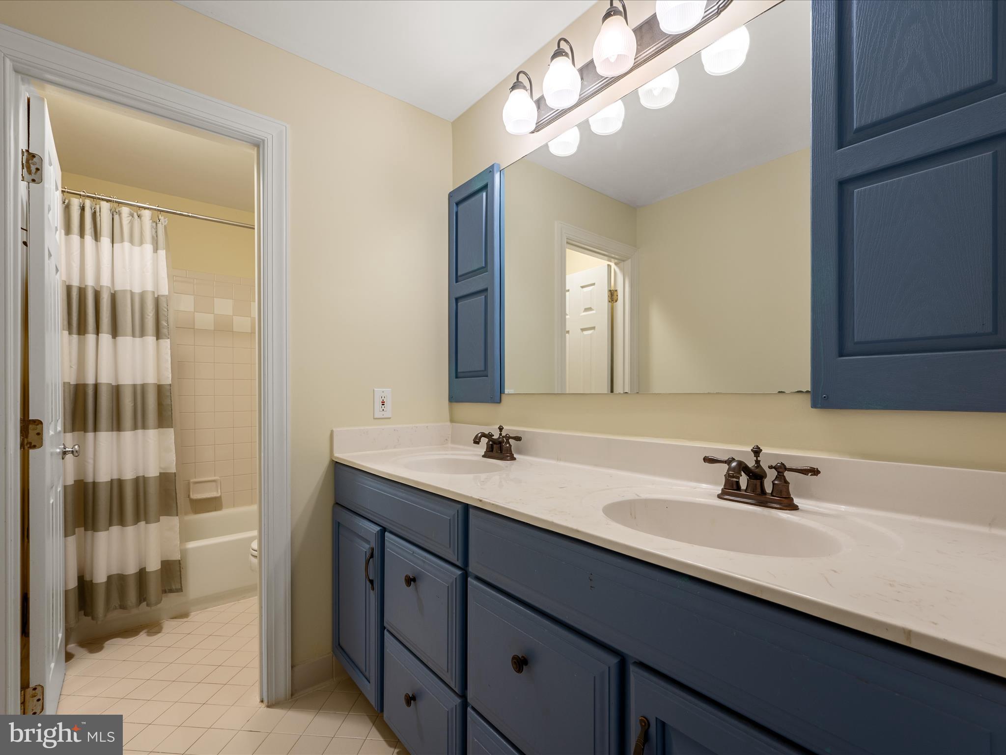 41950 Saddlebrook Place Leesburg, VA 20176 - Photo 46 of 87 a bathroom with a double vanity sink a mirror and shower