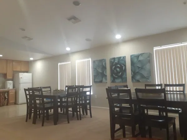 a view of a dining area with furniture