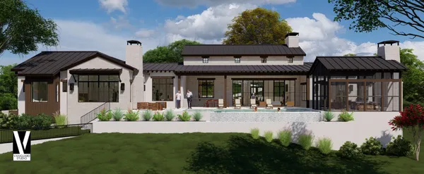 a view of swimming pool with outdoor seating and plants