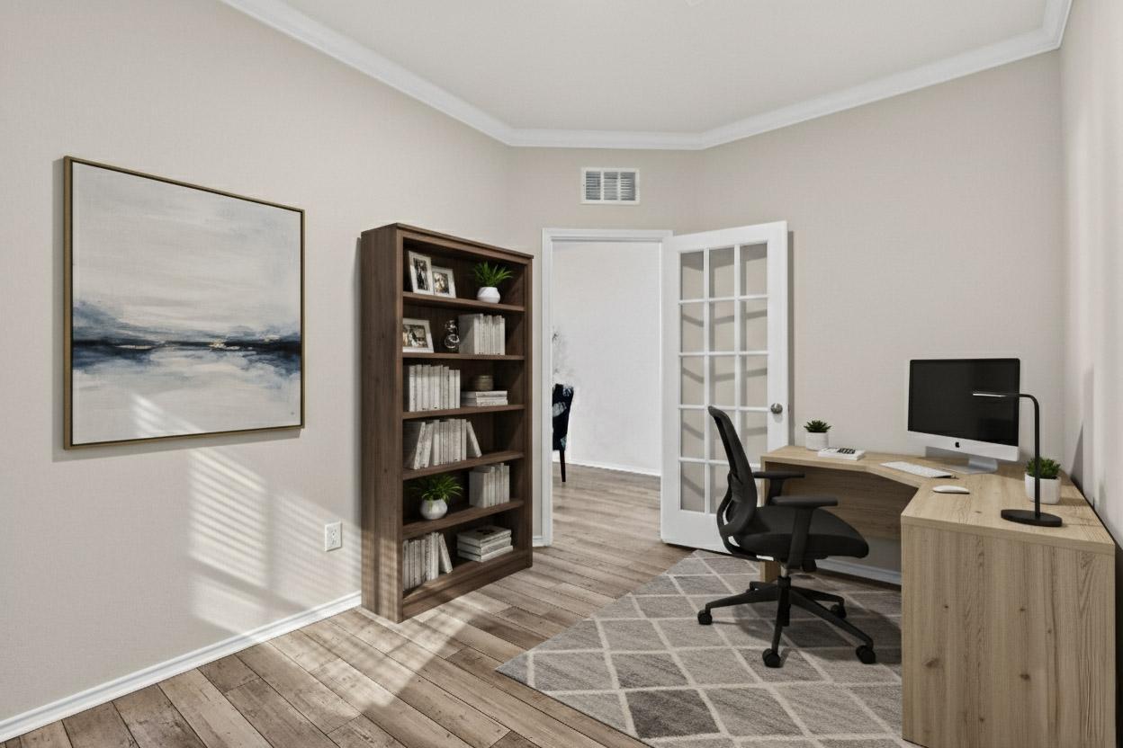 429 Stone Water Lane Jarrell, TX 76537 - Photo 13 of 37 a view of a workspace with furniture and wooden floor