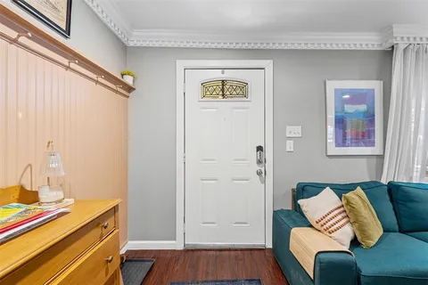 a living room with a couch and a table