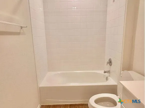 a bathroom with a toilet and a bathtub