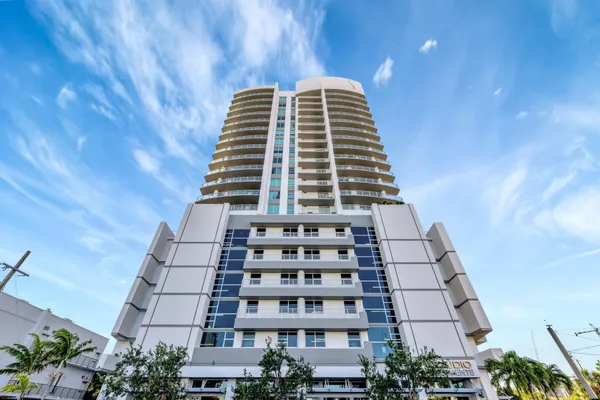 a front view of a tall building