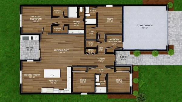 a aerial view of a house with a yard