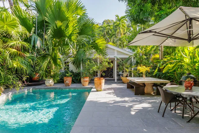 a terrace with a green yard