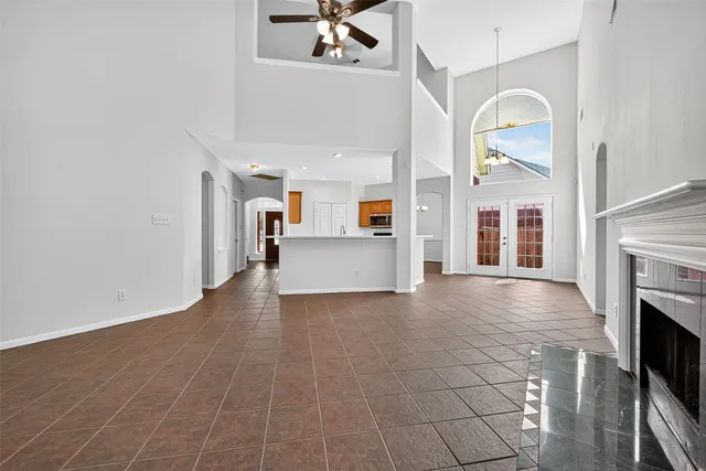 a view of a livingroom with furniture and a fireplace