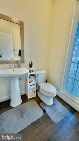 a bathroom with a toilet a sink and mirror
