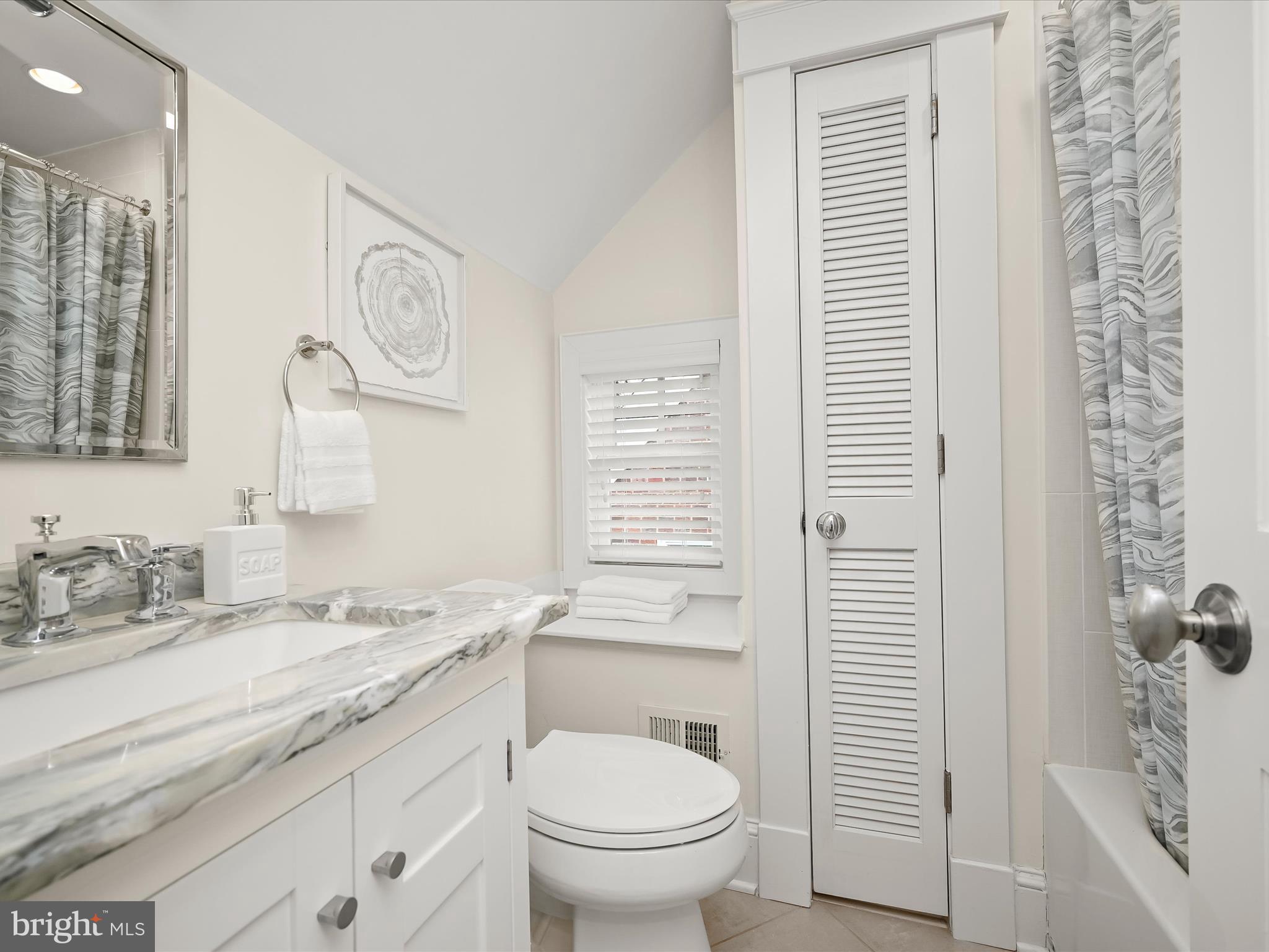 3118 17th Street North Arlington, VA 22201 - Photo 53 of 96 a bathroom with a granite countertop sink toilet and shower
