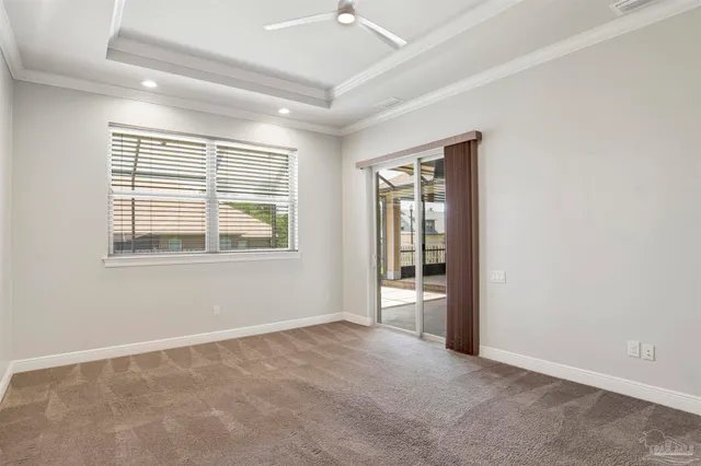 a view of backyard with a large tree